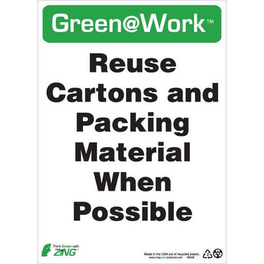ZING Green At Work Sign, 14X10- Model 2048